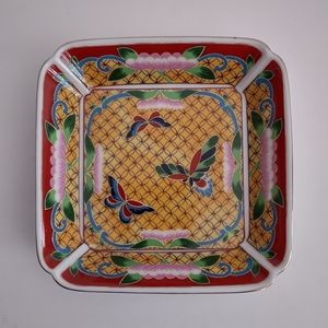 Cloisonné Takahashi Porcelain Butterfly/Lotus Hand decorated Trinket Dish VTG